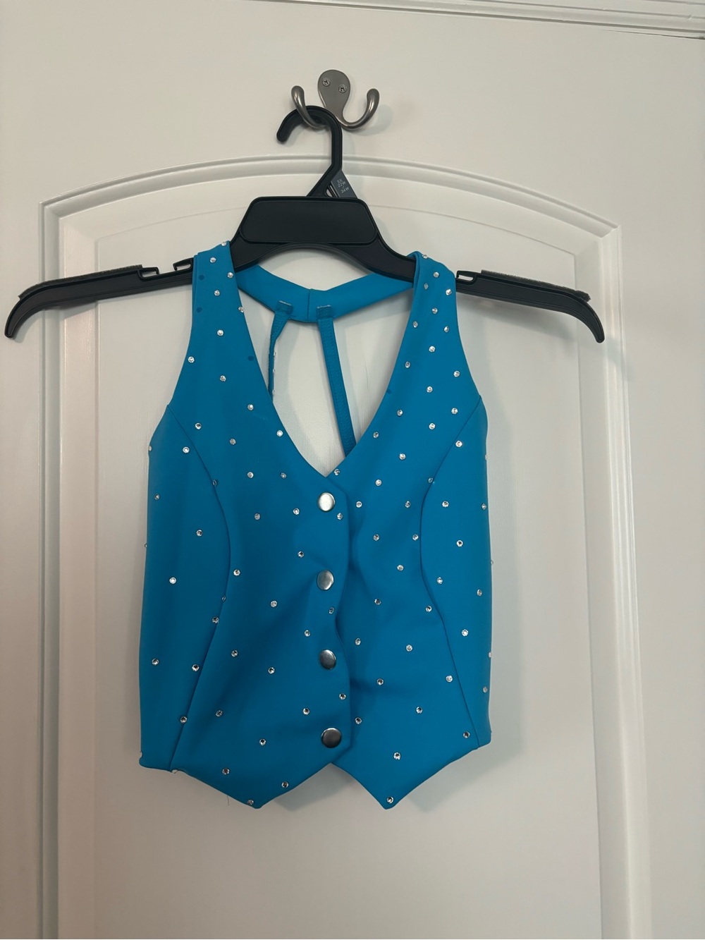 Kelle jazz costume Embellished Teal V-Neck Crop Top with Back Strap